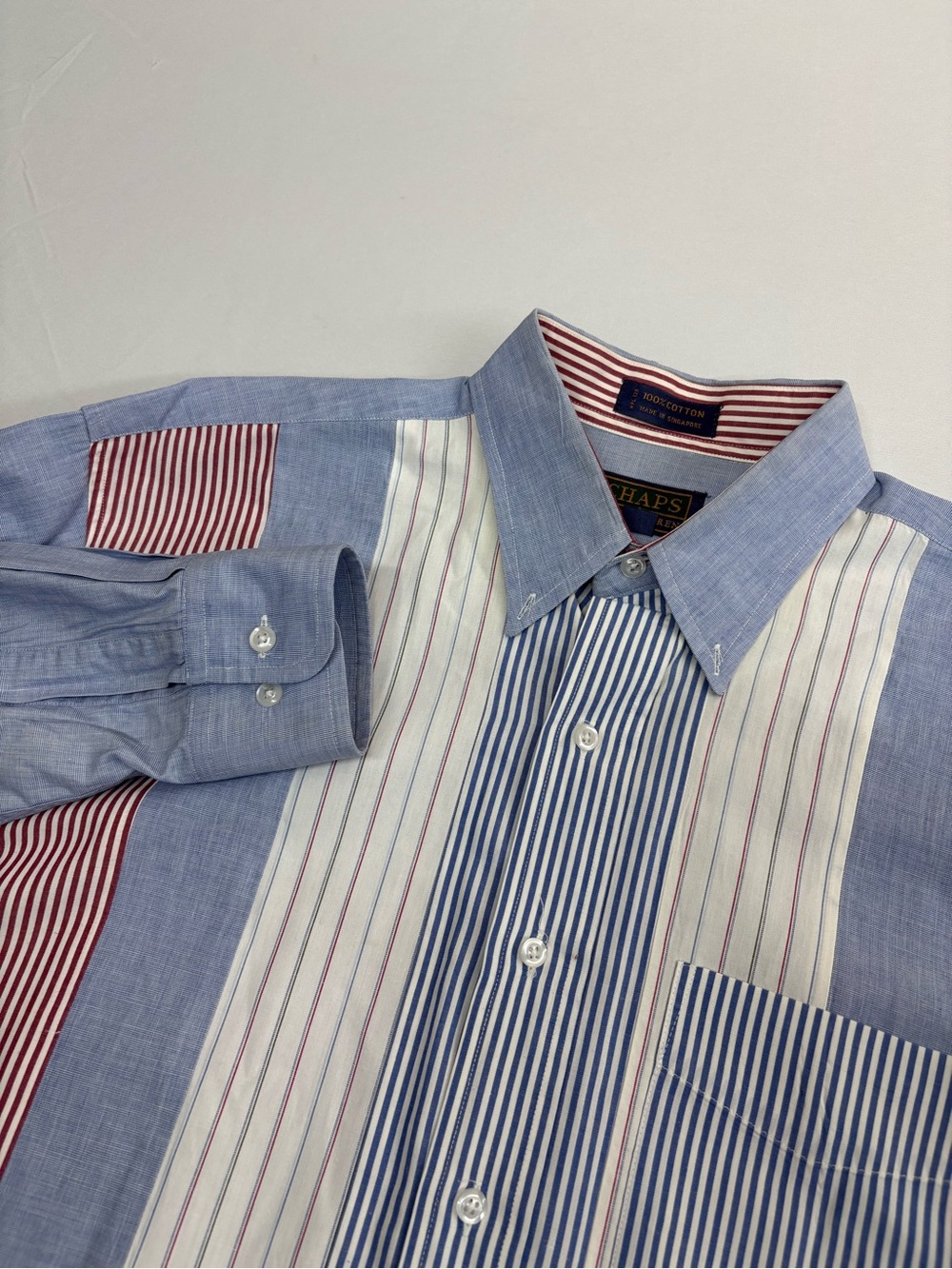 Vintage Chaps Ralph Lauren Men's 16 32-33 Button Shirt Patchwork Plaid Blue Prep